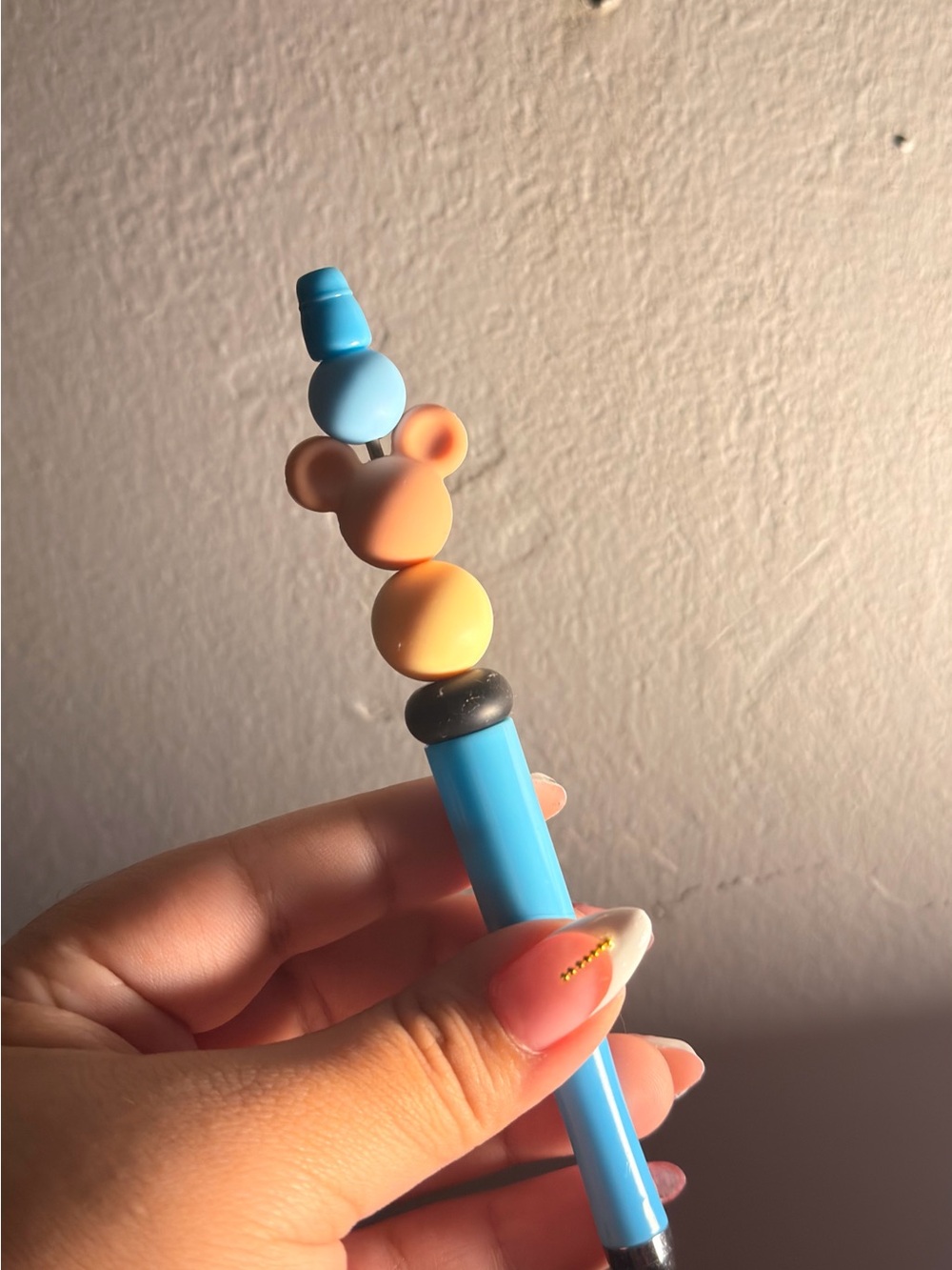 Disney Blue Pen with Peach & Yellow Bear Stackable Silicone Toppers